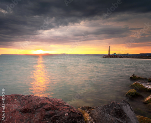 Wonderful sunset over lake ...