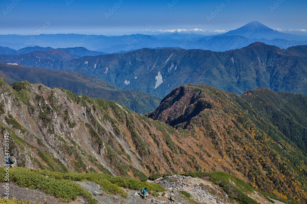 Obraz premium mt.warusawa, mt.akaishi, in autumn, trekking 秋の悪沢岳、赤石岳トレッキング