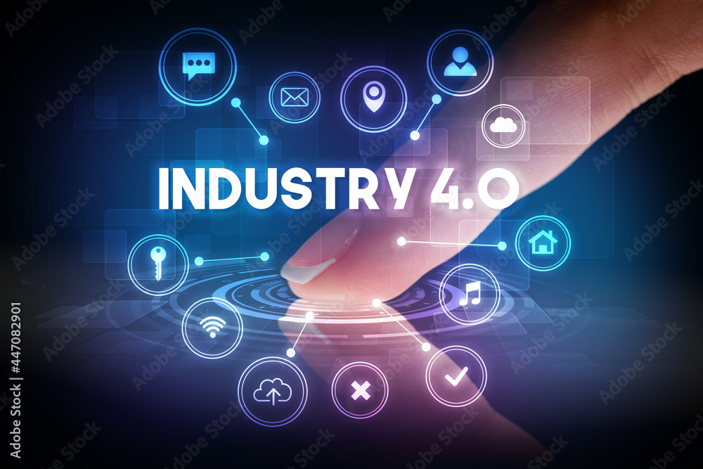 Finger touching tablet with web technology icons concept Finger touching tablet with web technology icons concept