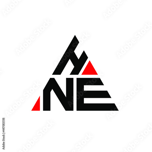 HNE triangle letter logo design with triangle shape. HNE triangle logo design monogram. HNE triangle vector logo template with red color. HNE triangular logo Simple, Elegant, and Luxurious Logo. HNE  photo