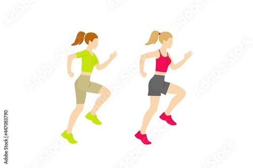 Running womans. The womans goes in for sports.