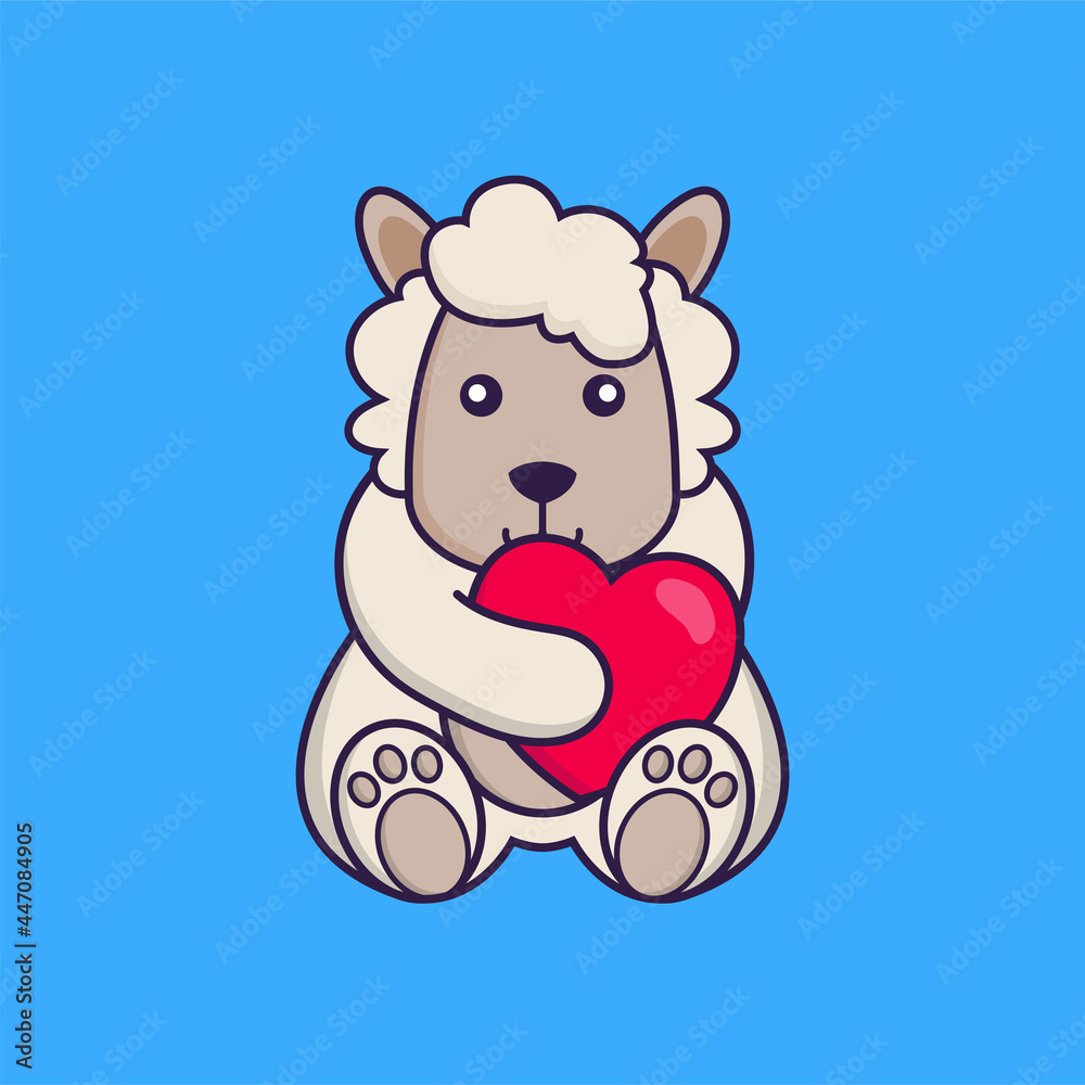 Cute sheep holding a big red heart.