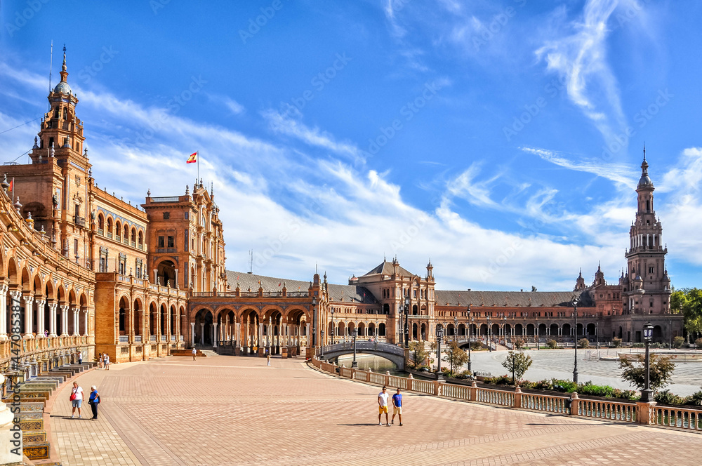 The crescent-shaped Plaza de España is one of Seville's most famous squares