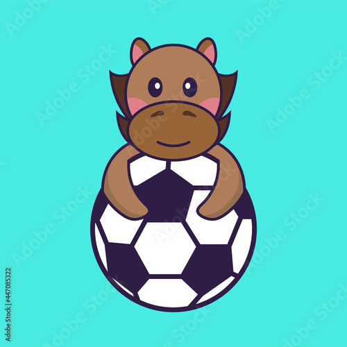 Cute horse playing soccer.