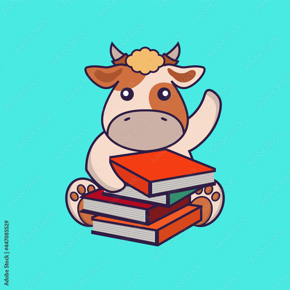 Cute cow reading a book. Cute cow reading a book.