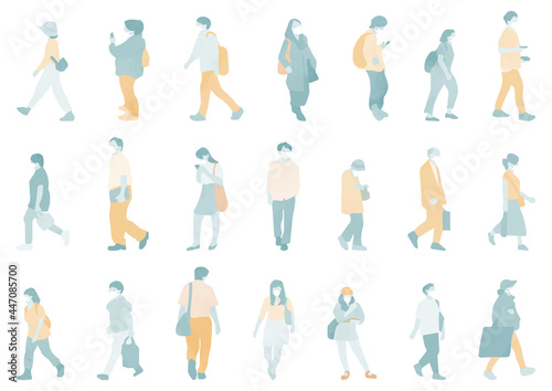 マスクをした街行く人物セット