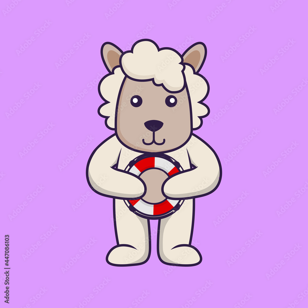 Fototapeta premium Cute sheep holding a buoy.