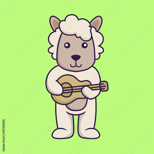 Cute sheep playing guitar.