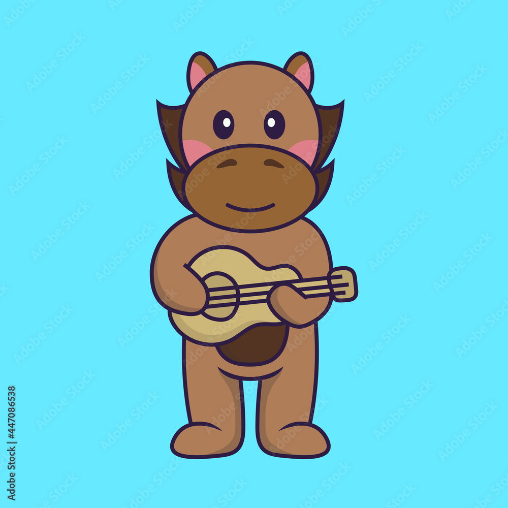 Fototapeta premium Cute horse playing guitar.