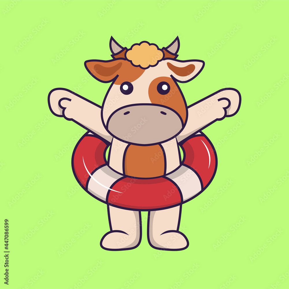 Fototapeta premium Cute cow using a float.