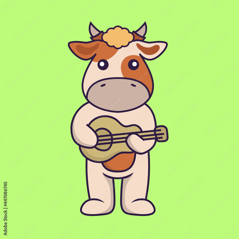 Cute cow playing guitar. Cute cow playing guitar.