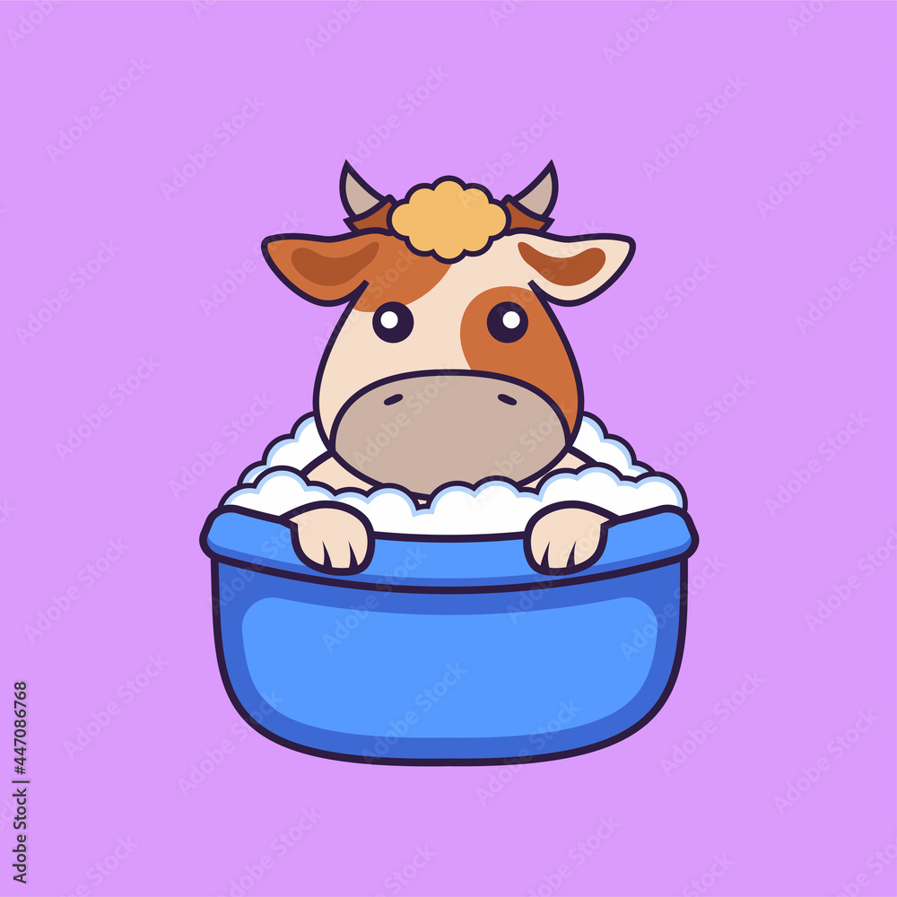 Cute cow taking a bath in the bathtub. Cute cow taking a bath in the bathtub.