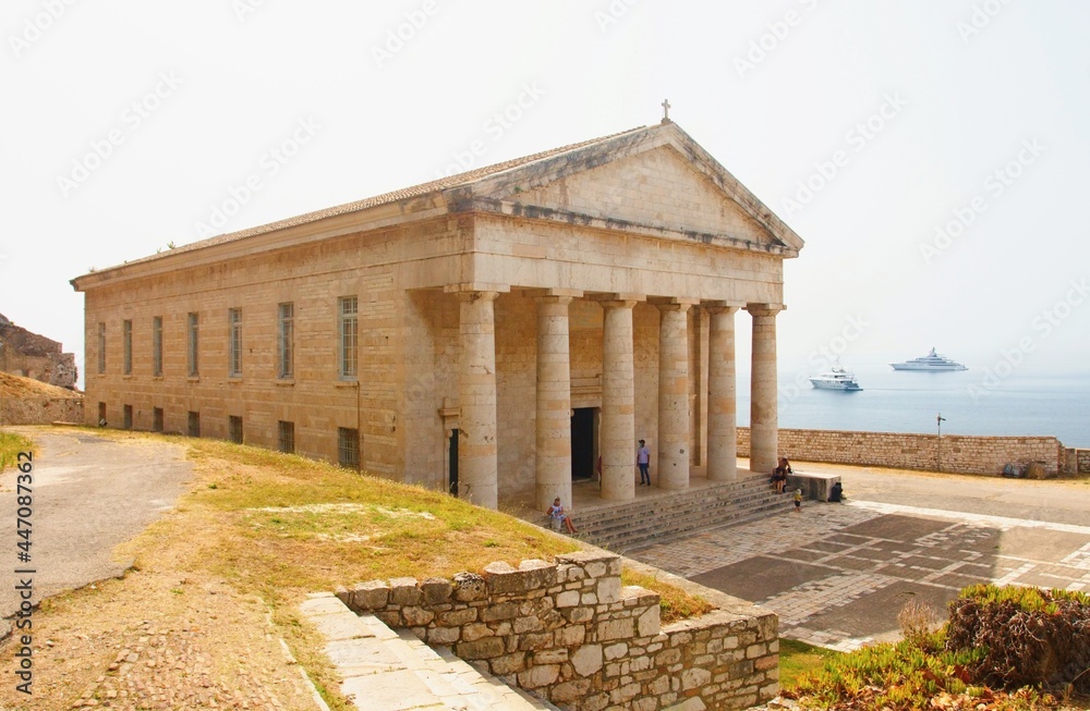Corfu. Greece. June 18. 2021. Old fortress and church of St. George on the island of Corfu.