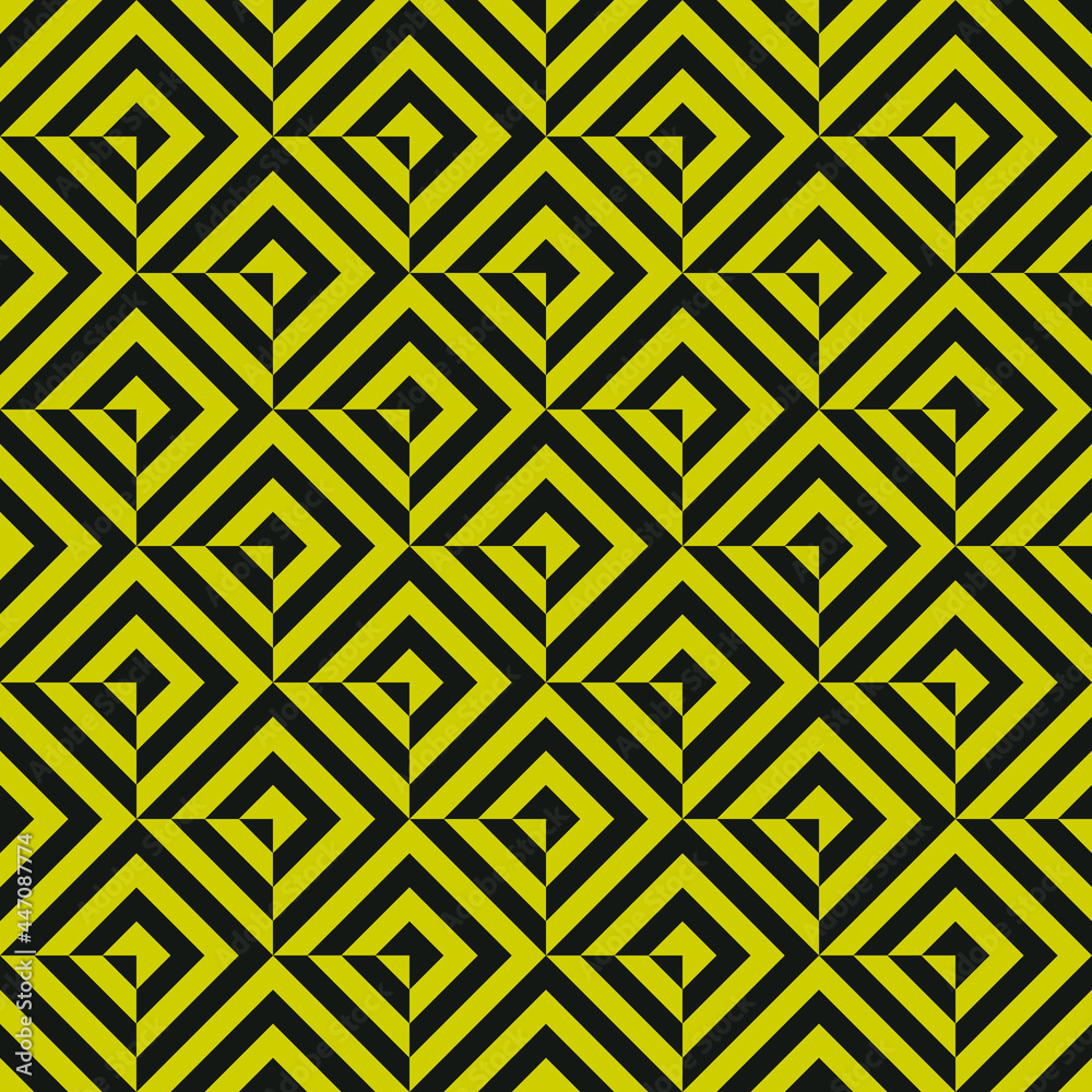 Caution tiles wallpaper. Vector seamless tiles in black and yellow optical colors.
