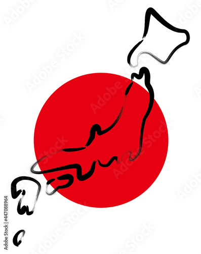 日の丸と日本地図　筆の手描き風　日本イメージ