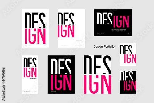 Design. Word that is easy to read even if the font is customized. Minimal style cover with "design" typography in black and pink color. For presentations, portfolio or banners. Vector, illustration.