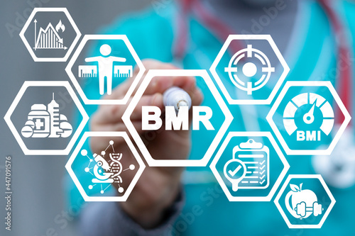 Medical concept of BMR Basal Metabolic Rate. Human Overweight Metabolism BMI Control. photo
