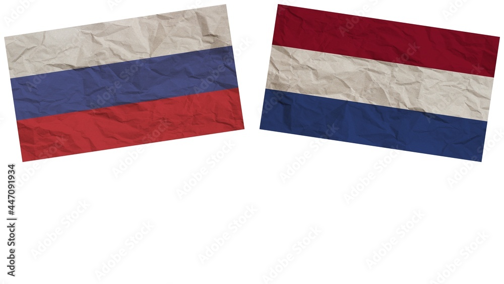 Netherlands and Russia Flags Together Paper Texture Effect Illustration