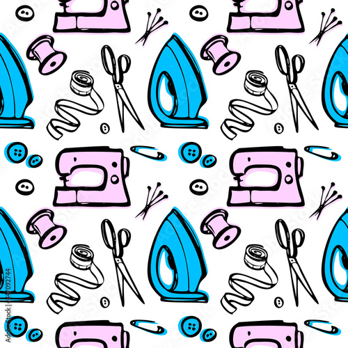 sewing icons set seamless vector background