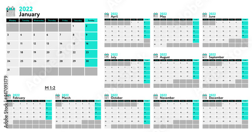 2022 planner сalendar template. Vector diary in a minimalist style photo