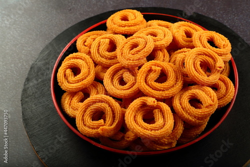 Indian snack food- chakkli, chakli, murukku, muruku. photo