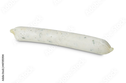 Raw white chicken sausage for grill, isolated on white background.