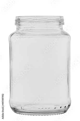 Empty transparent can jar for canning and preserving isolated on white background.