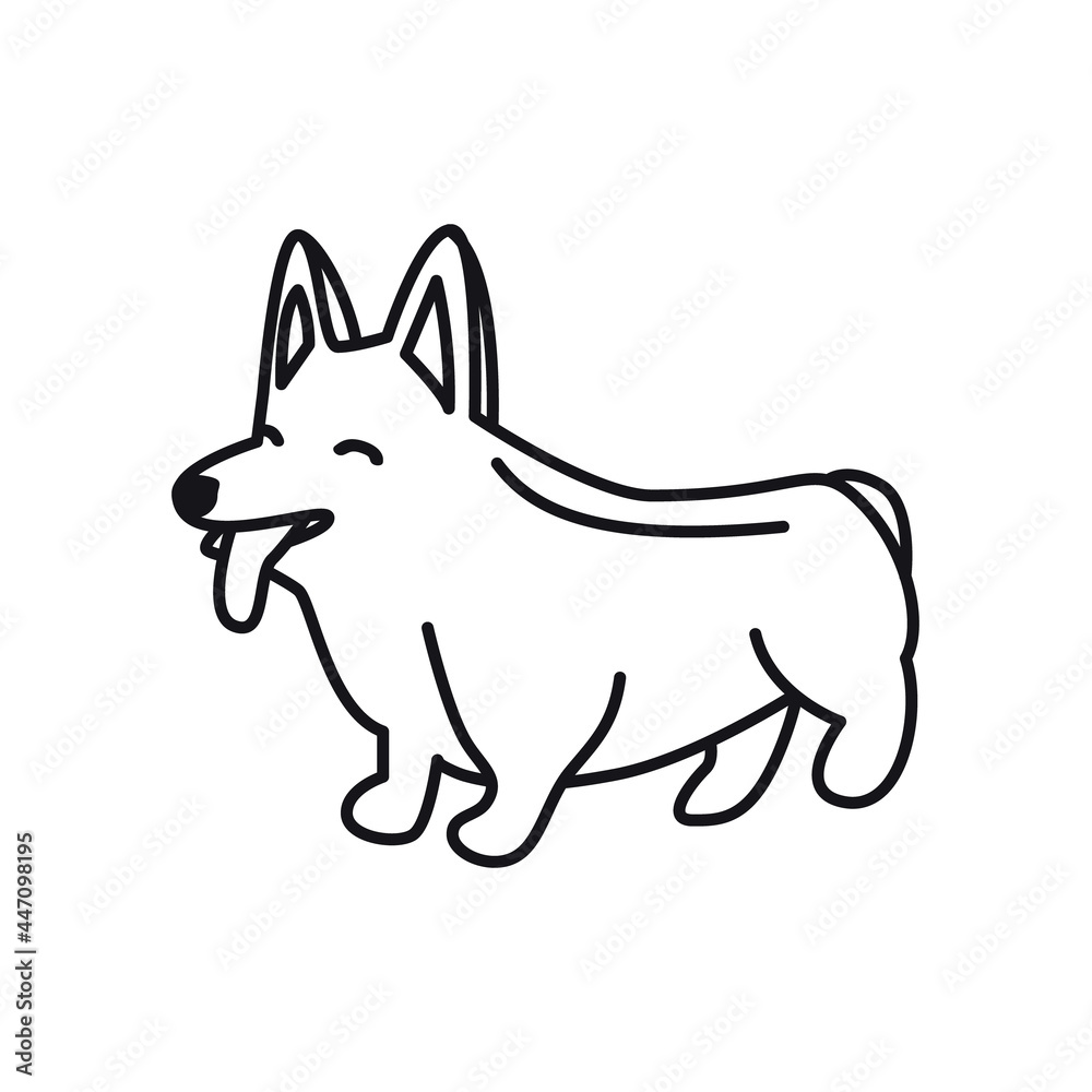 Cute corgi isolated vector illustration. Dog doodle outline icon.