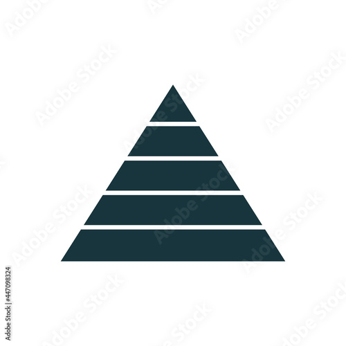 Pyramid infographic template with 5 charts. Business concept. Black triangle data segments. Hierarchy design graphic element. Vector illustration isolated on white.