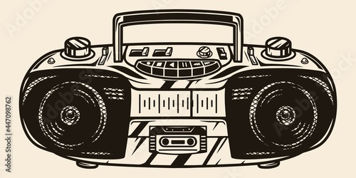 Vintage monochrome concept of retro boombox