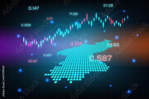 Stock market background or forex trading business graph chart for financial investment concept of North Korea map. business idea and technology innovation design.