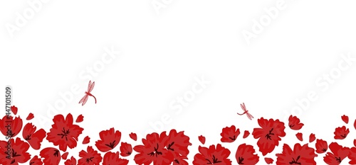 Red poppies on a white background. Floral seamless pattern with big bright flowers.Summer vector illustration for print textile,fabric,wrapping paper.