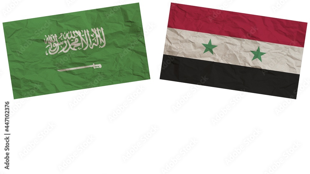 Syria and Saudi Arabia Flags Together Paper Texture Effect Illustration