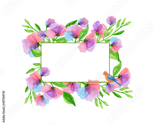Fototapeta Naklejka Na Ścianę i Meble -  Floral geometric vector design frame. Pink flowers.Beautiful pink flowers and leaves watercolor .