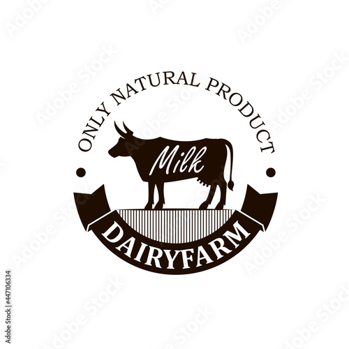 label of dairy farm with animal cow isolated on white background