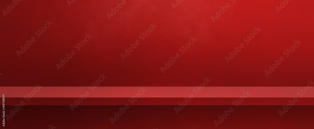 Obraz premium Empty shelf on a red wall. Background template. Horizontal banner
