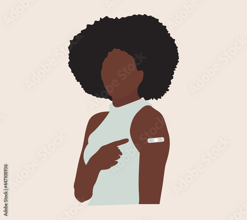 People Showing Vaccinated Arm. Vaccine distribution for general population concept illustration.  Process of immunization against covid-19.  Healthcare, coronavirus, prevention and immunize.