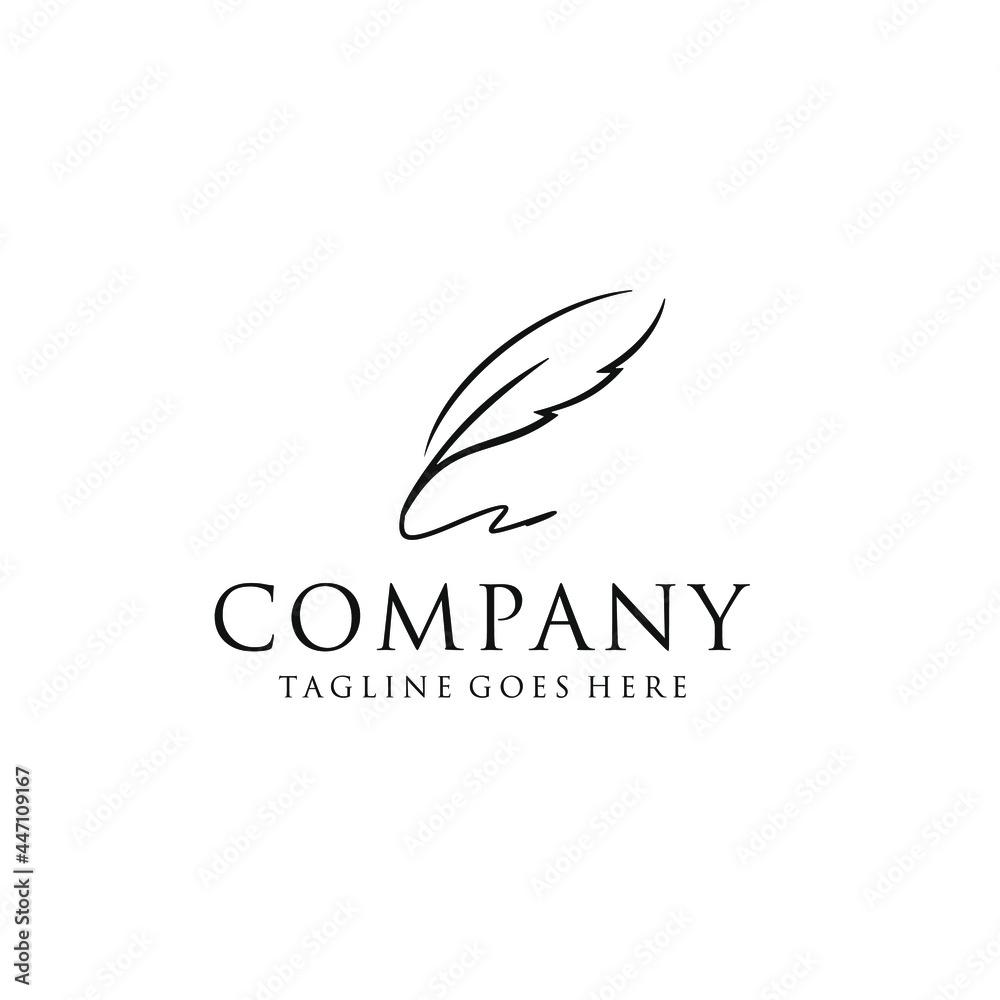 Feather quill ink pen logo design