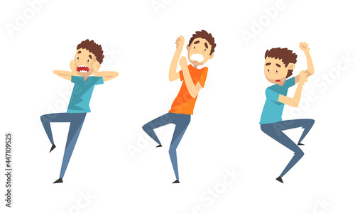 Frightened Men Set, Scared and Panicked People, Panic Attack, Anxiety Phobia, Crisis Concept Cartoon Vector Illustration