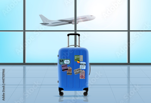 Modern airport interior with big window. Travel concept