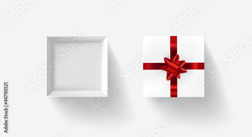 White gift box opened and closed isolated on white background. 3D style vector illustration