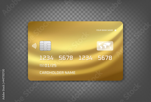 Golden VIP card with world map vector mockup isolated on transparent background