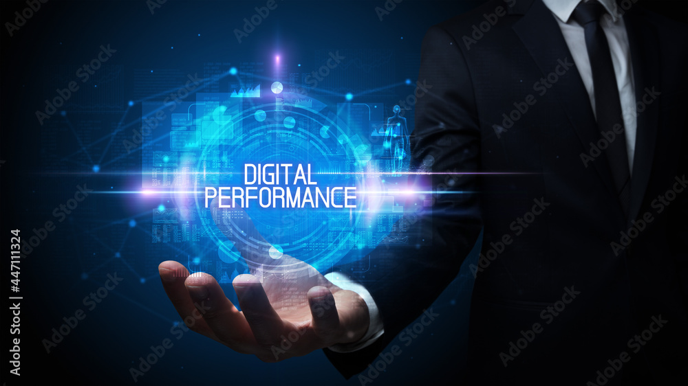 Fototapeta premium Man hand holding digital technology concept