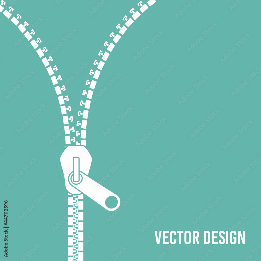 Zipper banner template. Open zipper. Empty poster for your design. Vector illustration.