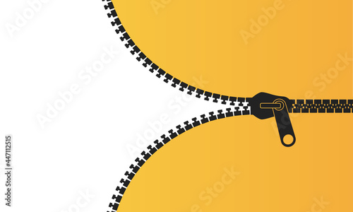 Open zipper, editable template. Stylish yellow background for banner, landing page, flyer, cover, stories etc. Vector illustration