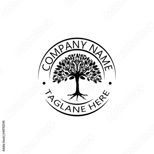 Peace of Life tree with leaves, white background logo design vector