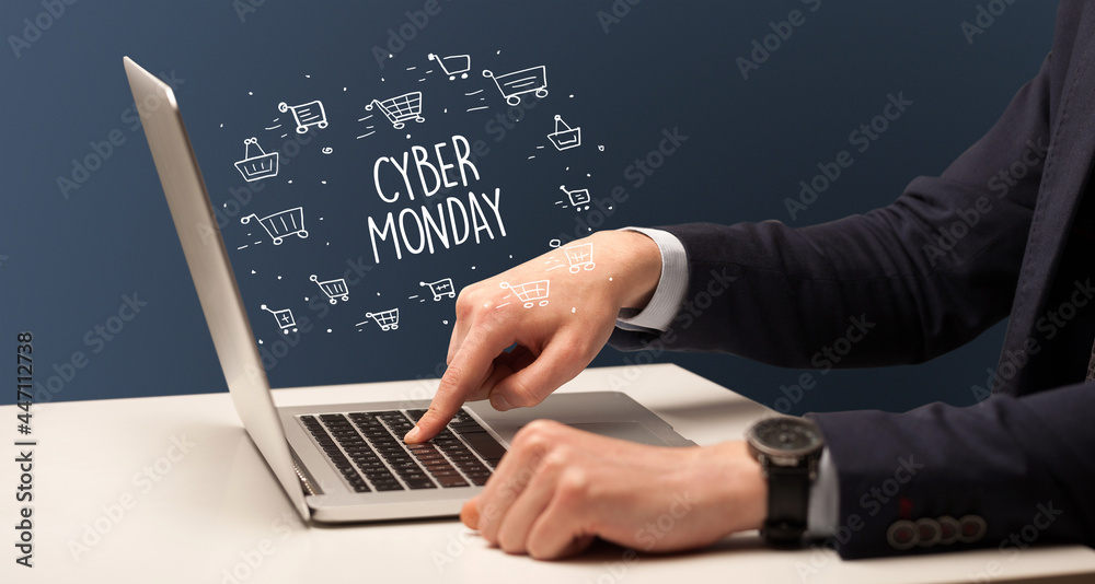 Businessman working on laptop, e-commerce concept Businessman working on laptop, e-commerce concept