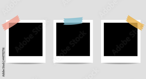 Set of vintage photo frame with adhesive tape. Vintage style. Vector illustration with adhesive tapes. Retro Photo Frame Template for your photos.