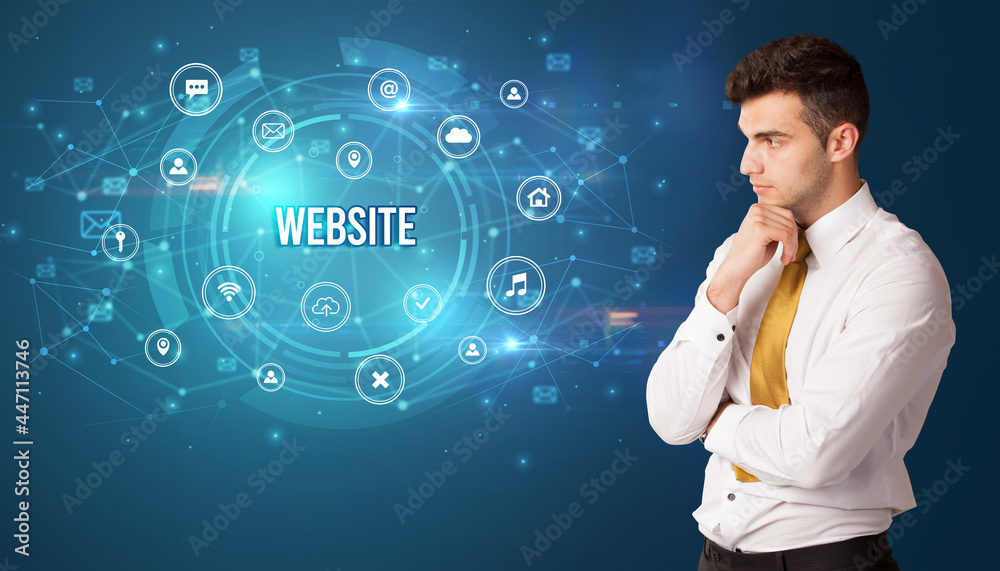 Businessman thinking about modern technology Businessman thinking about modern technology