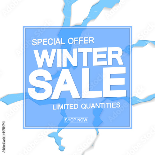 Winter Sale, discount poster design template. Promotion banner for shop or online store, vector illustration.